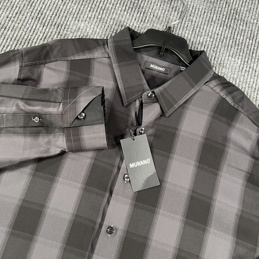 Murano Shirt Mens 2XB Big Black Plaid Long Sleeve Button Up Casual Comfort New